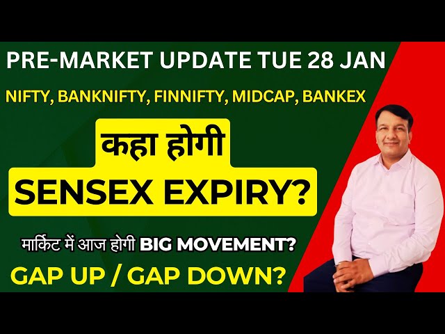 GAP UP GAP DOWN PREMARKET UPDATE TODAY SENSEX EXPIRY NIFTY FINNIFTY BANKNIFTY BANKEX MIDCAP 28 JAN