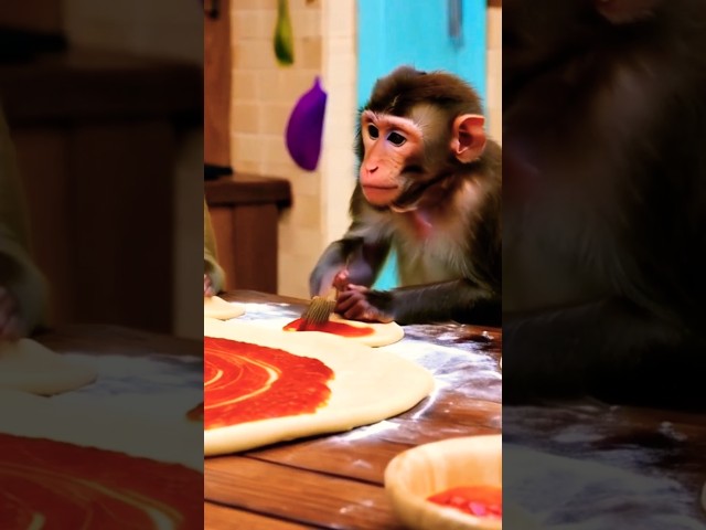 FUNNY MONKEY VIDEO | PIZZA PARTY SONG |  #pizza #cooking #kids #pizzatime #pizzaparty