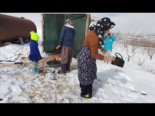 Snowfall and blizzard and huge problems of a homeless family