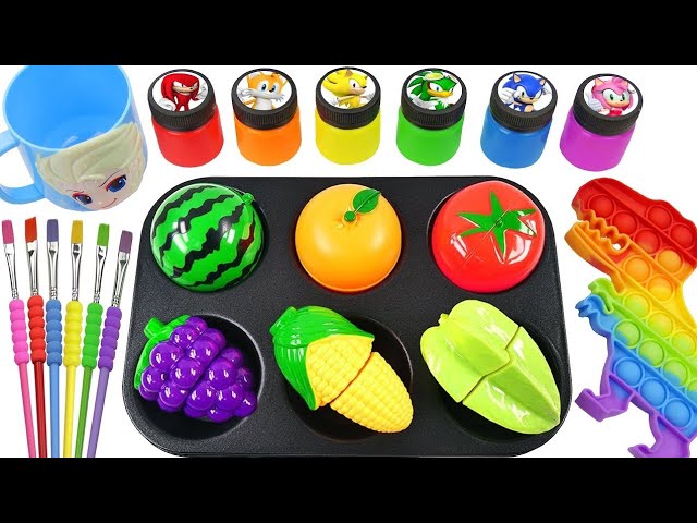 Satisfying Video ASMR | How to Get PlayDoh Fruits FROM Rainbow Magic Paints & Cutting ASMR Relax #24