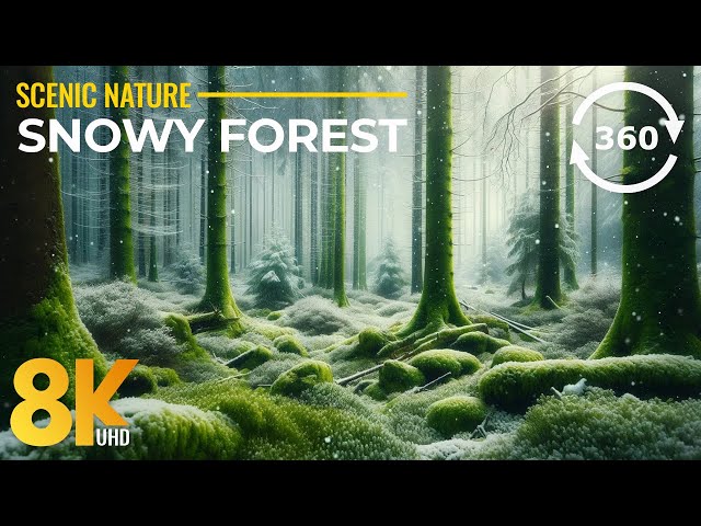 8K Lost in Snowy Forest - Immersive Winter Forest Video in VR 360° with Nature Sounds