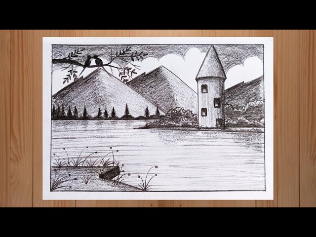 Easy Drawing with Pencil Sketch | Beautiful Nature Scenery Drawing | Pencil Drawing