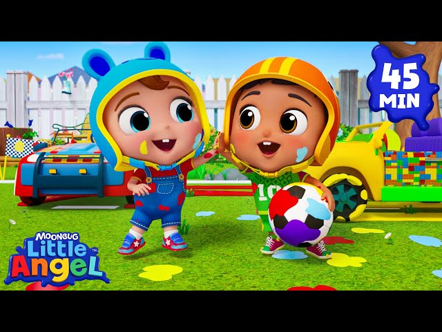 Car Race with Splashy Paint Mess | Little Angel | Songs and Cartoons | Best Videos for Babies