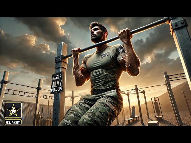 army pull-up test. physical fitness test that measures upper body strength.