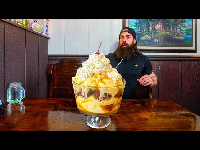 TRYING TO BEAT A 10,000 CALORIE SUNDAE CHALLENGE IN PENNSYLVANIA! | BeardMeatsFood