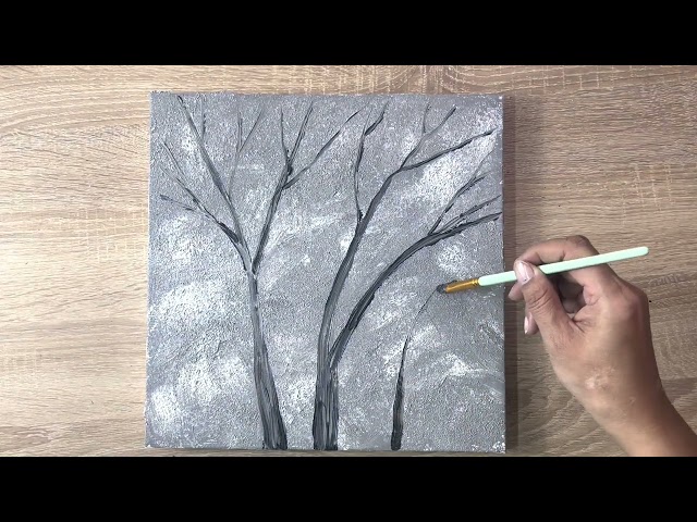 Painting with Iron Scrubber / How to Paint Trees and Leaves / Acrylic Painting