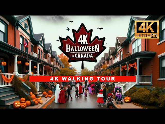 🇨🇦 Canada Halloween Walk 🎃 Toronto Suburbs - Autumn Night Street Walk [4K HDR - 60fps]