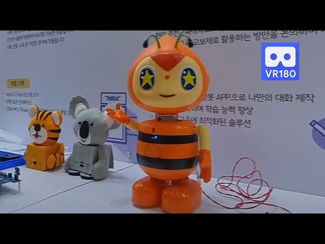 3D 180VR 4K Cute Honeybee Robot. Modular robot that dances, speaks, and recognizes voice