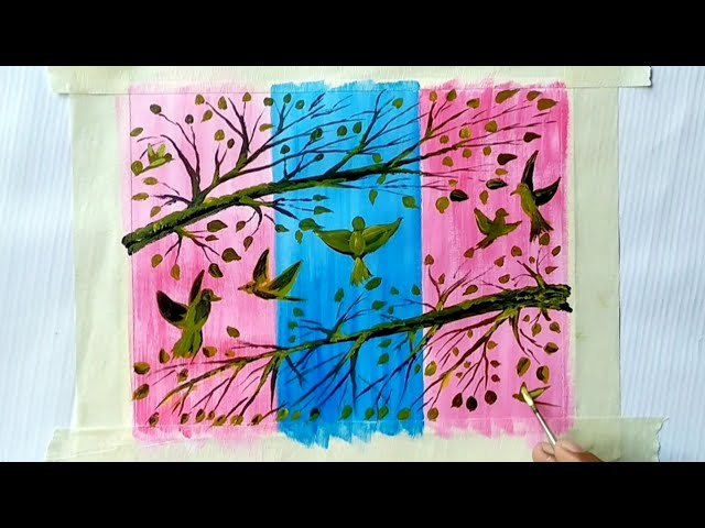 acrylic painting | easy and beautiful birds painting for beginners | easy art | step by step