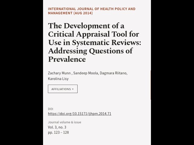 The Development of a Critical Appraisal Tool for Use in Systematic Reviews: Addressin... | RTCL.TV