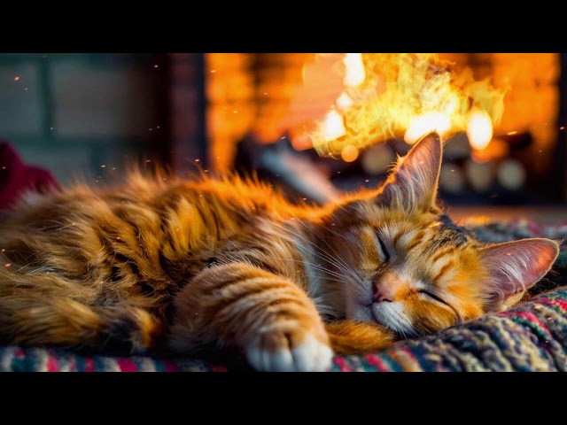 Calming Music for Cats 🎵 Cozy Winter Fireplace & Stress-Free Sleep | No Ads Relaxing Music