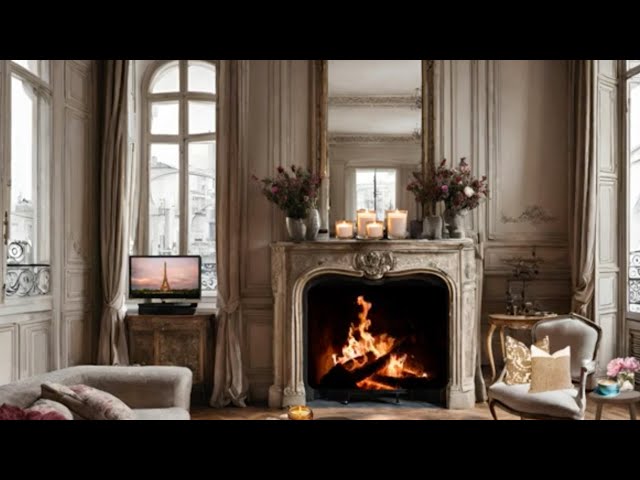 Cozy Chillout French Music Relaxation by the Fireplace with Inviting French Apartment 🇫🇷 🎶