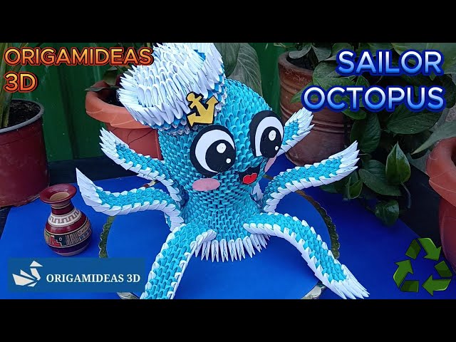 How to make a Sailor Octopus in 3D Origami with reusable paper | Pulpo Marinero en Origami 3D