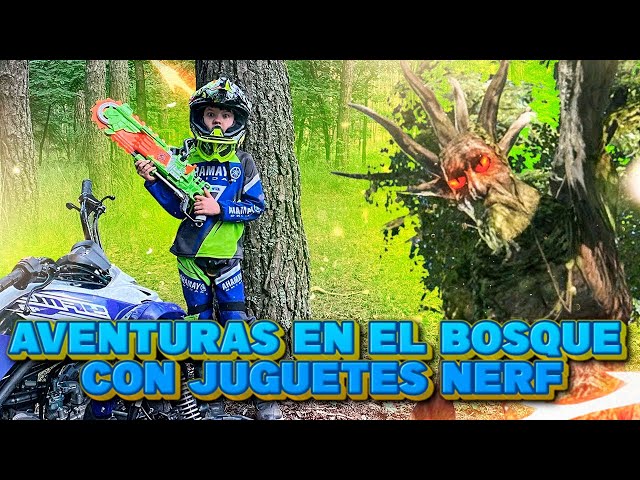 Den y Aventuras en el bosque con juguetes NERF! | Motos y Coches para niños!