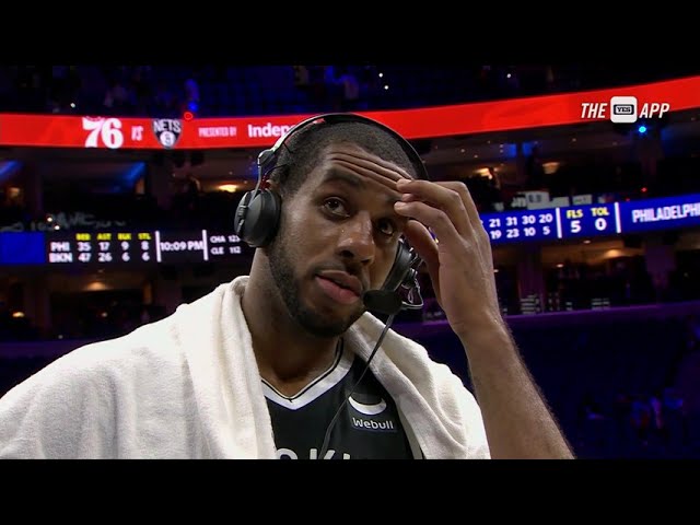 LaMarcus Aldridge talks with Michael Grady postgame