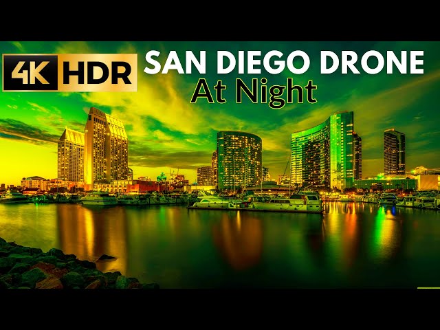 San Diego in 4K HDR Video at Night | San Diego, California, USA in 4K HDR Drone Footage at Night