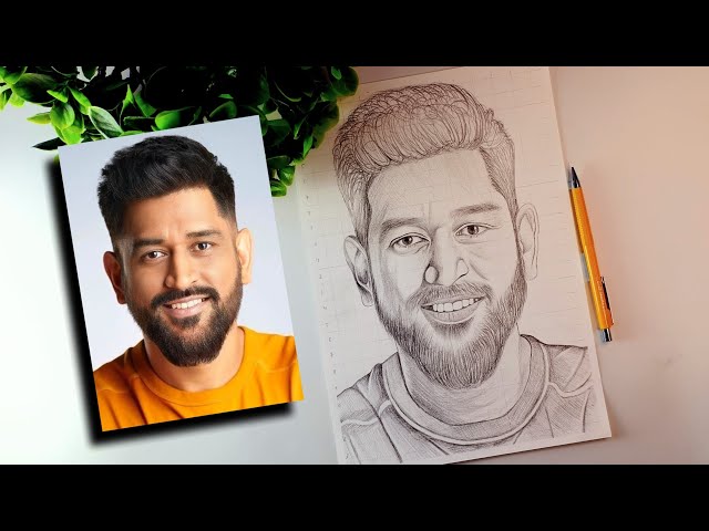 MS Dhoni Drawing, How to draw MS Dhoni | (Outline Tutorial) Step by step