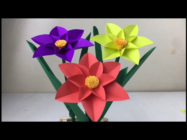 Realistic A4 Paper flowers ideas. Easy home decor. tulips flower idia.// wasan sl