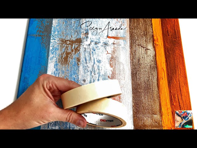 HOW TO PAINT ABSTRACT ART PAINTING WITH ACRYLIC AND MASKING TAPE /ART DEMO TUTORIAL FOR BEGINNERS