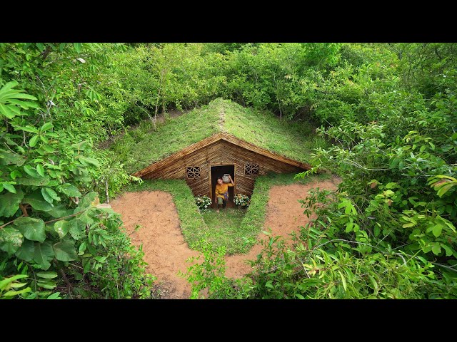 Build The Most Beautiful Bamboo Villa Underground House in Deep Jungle by Ancient Skills