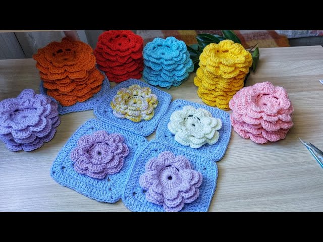 RAPID&PAINLESS  3D Granny Square Flower.Crochet Motif for BLANKET,SWEATER&CARDIGAN #crochet  #yarn