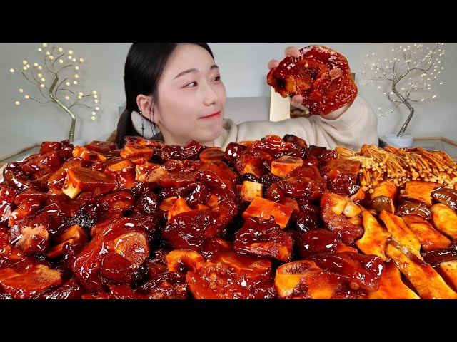 ASMR 우족찜은 적당히 먹는게 좋습니다.. 우족찜 버섯 리얼먹방 :) Steamed beef with beef and beef , Mushroom MUKBANG