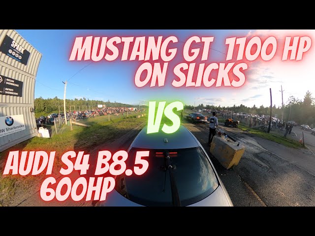 Drag Race Mustang GT Supercharged 1100hp on Slicks VS Audi S4 b8.5 600hp (360 camera)