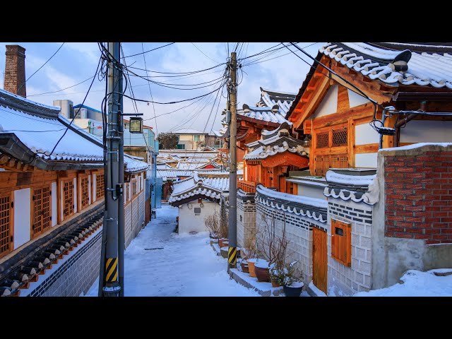 Morning Walk through Snowy Alleys and Royal Palace | Seoul, Korea 4K