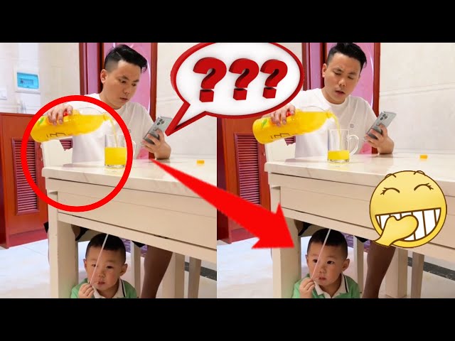 Cute Baby Hiding Under The Table And Drinking His Father's Drink #cutebaby#funnyvideos#smile