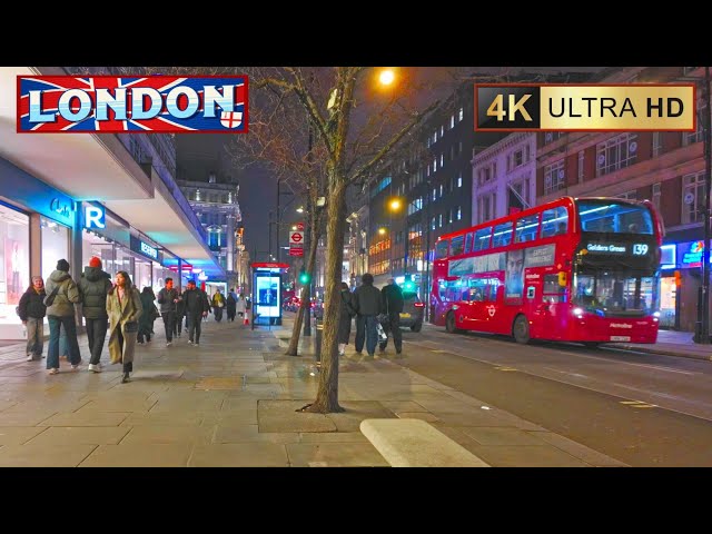 Central London Walk: Leicester Square, Carnaby Street, and Oxford Street at Night in 4K60