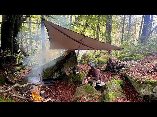 A Bushcraft Camp in the Woods |The Calm After the Storm | Tarp Shelter & One Pot Cooking