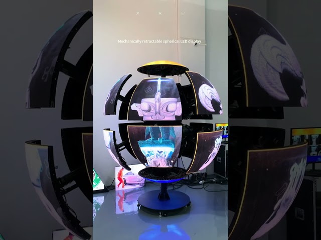 Telescopic mechanical spherical LED display #tech#leddisplay #crate #museum #exhibition