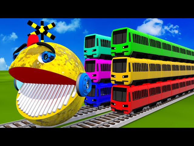 【踏切アニメ】あぶない電車 Fun Vs MS PACMAN vs TRAIN Fumikiri Railroad Crossing Animation