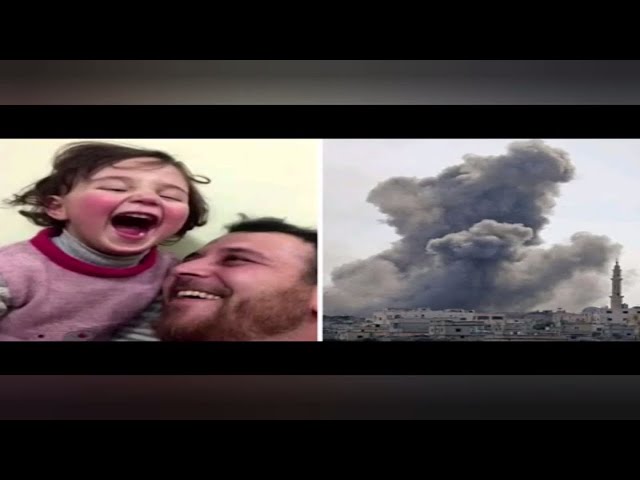 Syrian father teaches young daughter to laugh at bombs to help cope with Syrian war.