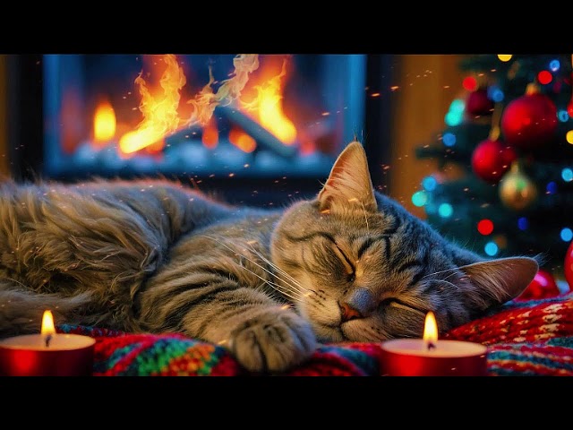 Relaxing Cat Music 🎹 Cozy Christmas Fireplace | Calming Ambience for Cats Anxiety | No Ads