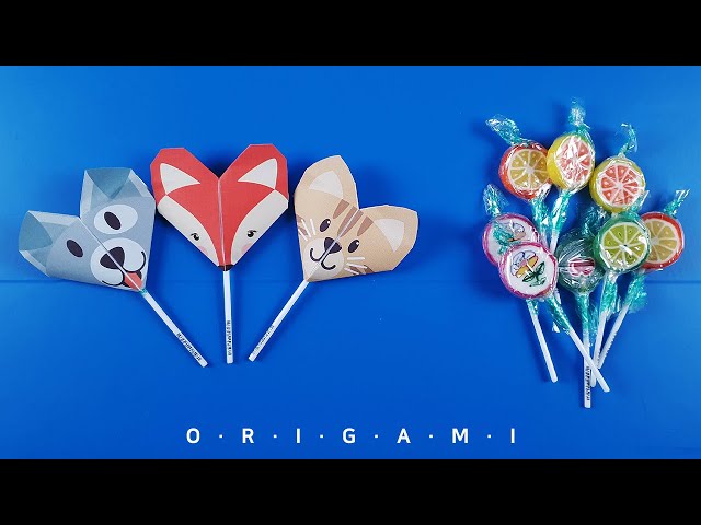 Animal Origami Lollipop || How to Make Heart Step by Step || Candy Origami || Easy Origami Tutorial