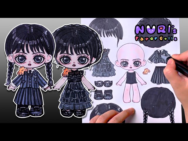 How to make a Wednesday paper doll🖤 ✸ Paper Craft DIY✸ Wednesday Addams Dress Up🕸️🕷️