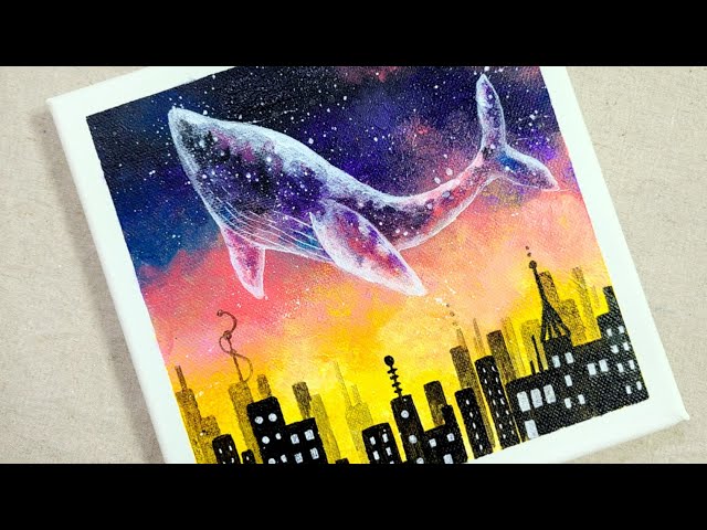 Whale Painting | Easy Acrylic Painting | Night Sky Landscape Canvas Painting | Satisfying Art