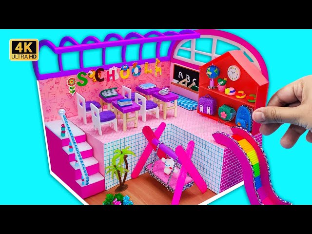 WOW! DIY Miniature School 🏫 with a Magical Rainbow Slide 🌈 & Cute Classroom!