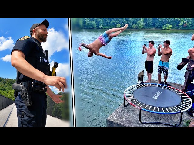 50' Trampoline to Water! - COPS CALLED!