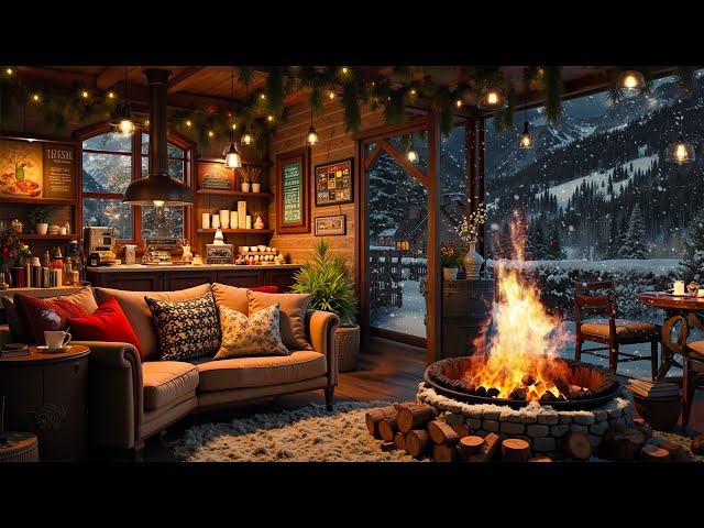 Jazz Relaxing Music with Crackling Fireplace ⛄ Cozy Winter Coffee Shop Ambience & Smooth Jazz Music