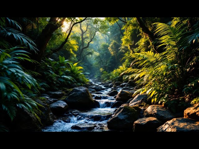 Mountain stream flowing, Forest river stream, Flowing water, white noise for sleeping