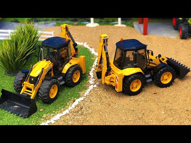 Bruder JCB Backhoe Tractor Excavators Truck Transport! Construction video for kids