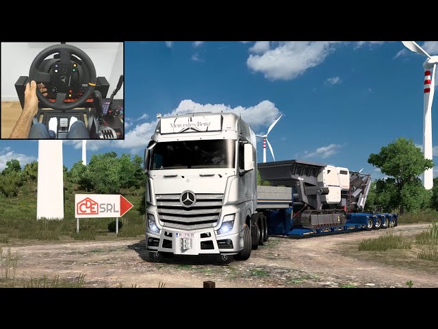 Pulling a 40 ton mobile crusher - Euro Truck Simulator 2 | Steering wheel gameplay