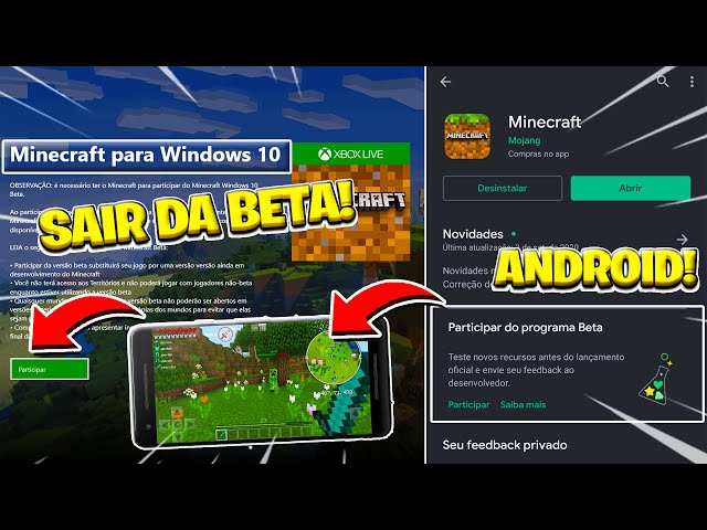 🔥COMO SAIR/VOLTAR DAS VERSÕES BETAS E OFICIAS DO MCPE NO WINDOWS 10 E ANDROID!