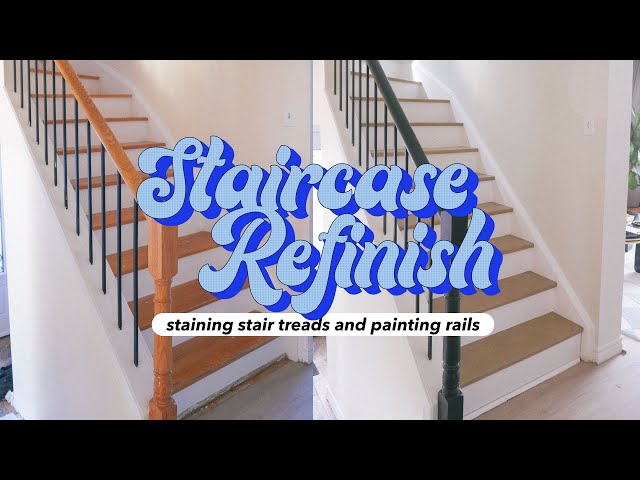 START TO FINISH Staircase Makeover - Refinishing Wood Stairs, Rails, and Wavy Accent Wall