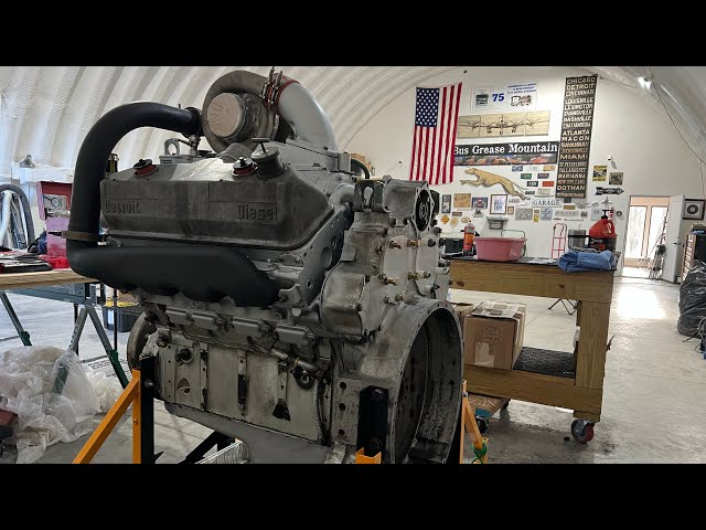 Detroit diesel 8v92TA assembly after tear down. Scenicruiser bus engine upgrade.