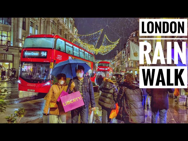 London Walk | Central London Rain Walk on Christmas Eve | 24th Dec 2021 [ 4K HDR]