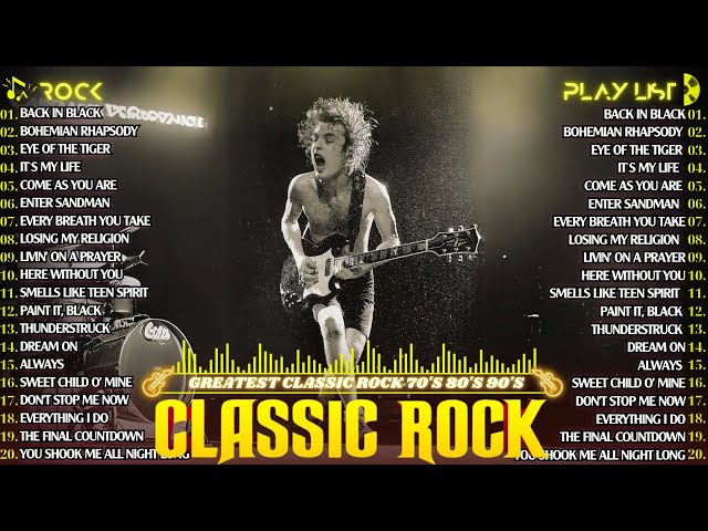 Best Classic Rock Songs 70s 80s 90s - Queen, Guns N Roses, ACDC, Nirvana, U2, Pink Floyd, Bon Jovi