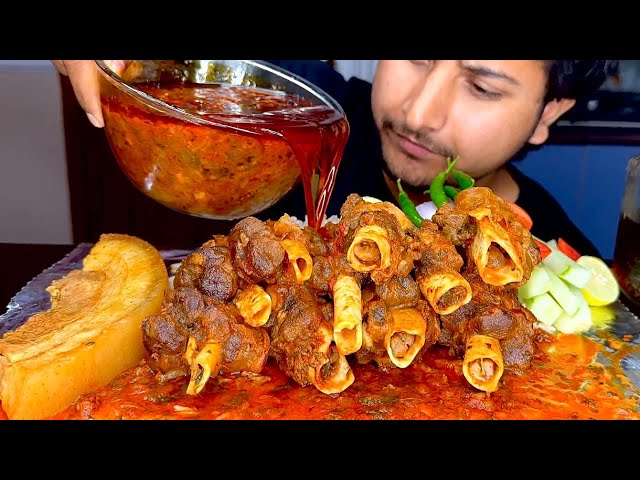 MAN vs FOOD : MUKBANG VERY SPICY MUTTON NALLI CURRY & PORK FRY WITH WHITE RICE : MUTTON,PORK